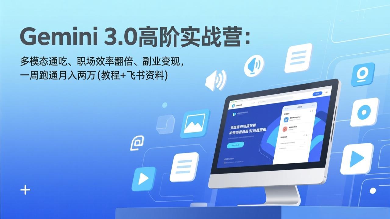 Gemini 3.0高阶实战营：多模态通吃、职场效率翻倍、副业变现，一周跑通月入两万(教程+飞书资料-云网创