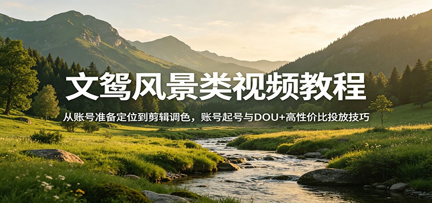 文鸳风景类视频教程:从账号准备定位到剪辑调色,账号起号与DOU+高性价比投放技巧-云网创