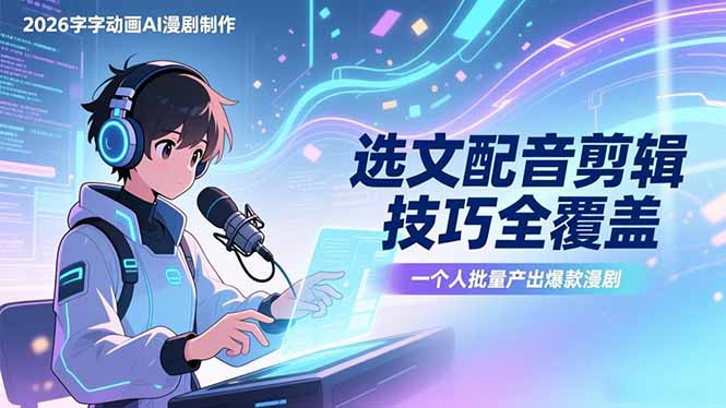 2026字字动画AI漫剧制作-1期,选文配音剪辑技巧全覆盖,一个人就能批量产出爆款漫剧-云网创