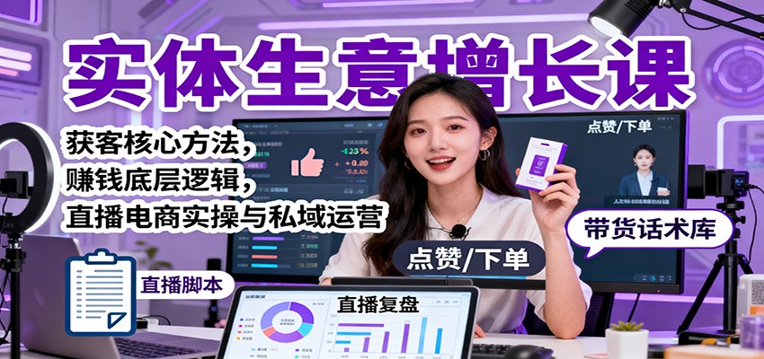 实体生意增长课：获客核心方法，赚钱底层逻辑，直播电商实操与私域运营-云网创