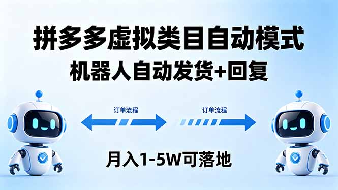 多多虚拟类目自动模式，机器人自动发货 + 回复，月入 1-5W 可落地-云网创