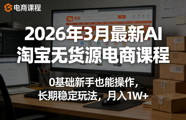 2026年3月最新AI淘宝无货源电商课程,0基础新手也能操作,长期稳定玩法,月入1W+-云网创