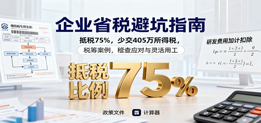 企业省税避坑指南：抵税75%，少交405万所得税，税筹案例，稽查应对与灵活用工-云网创