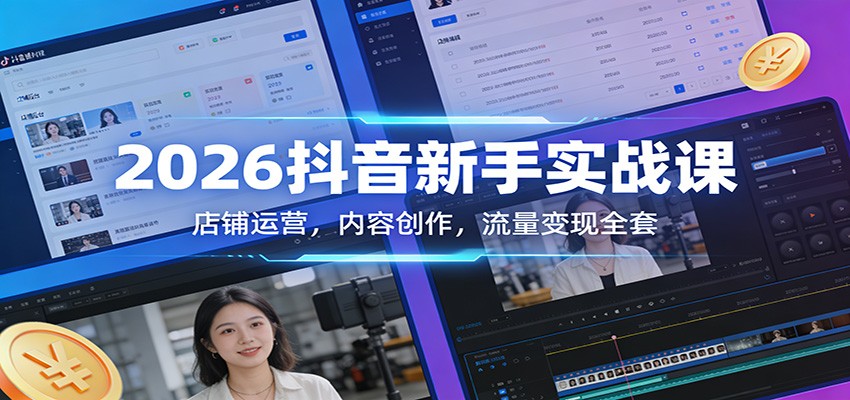 2026抖音新手实战课：店铺运营，内容创作，流量变现全套-云网创