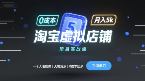 淘宝虚拟店铺项目实战课，一个人也能做，无需货源、0成本起步，月入5k-云网创
