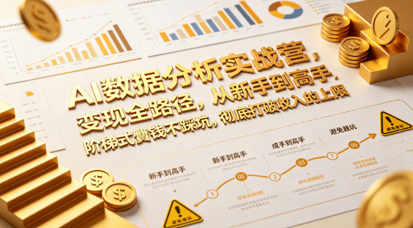 AI数据分析实战营,变现全路径,从新手到高手,阶梯式賺钱不踩坑,彻底打破收入的上限