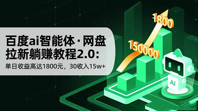 百度ai智能体·网盘拉新躺赚教程2.0:单日收益高达1800元,30收入15w+-云网创