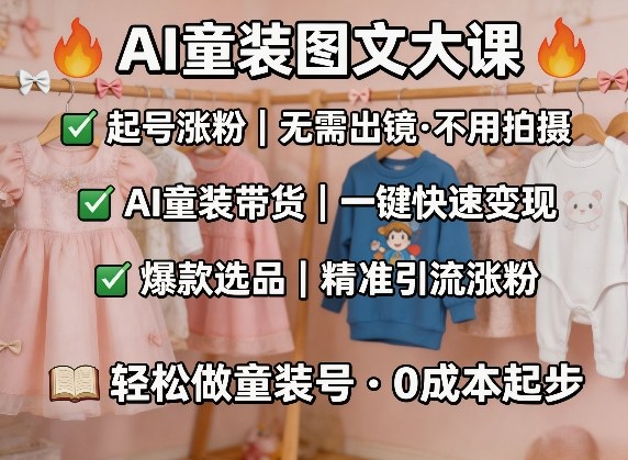 AI童装图文剪辑,某社群童装图文大课,起号涨粉、AI童装带货、爆款选品,无需出镜和拍摄-云网创