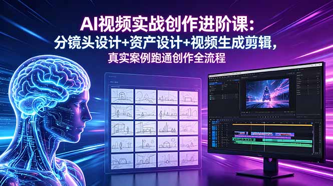 AI视频实战创作进阶课:分镜头设计+资产设计+视频生成剪辑,真实案例跑通创作全流程-云网创