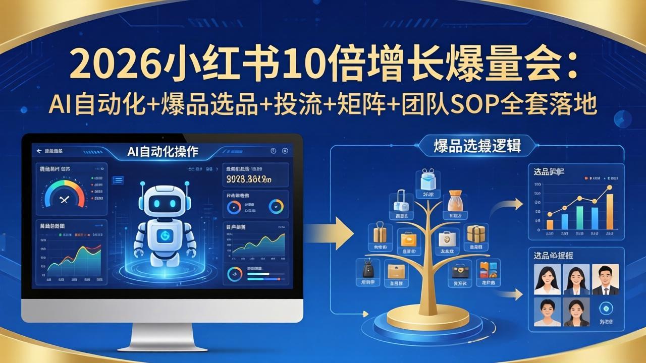 2026小红书10倍增长爆量会:AI自动化+爆品选品+投流+矩阵+团队SOP全套落地-云网创