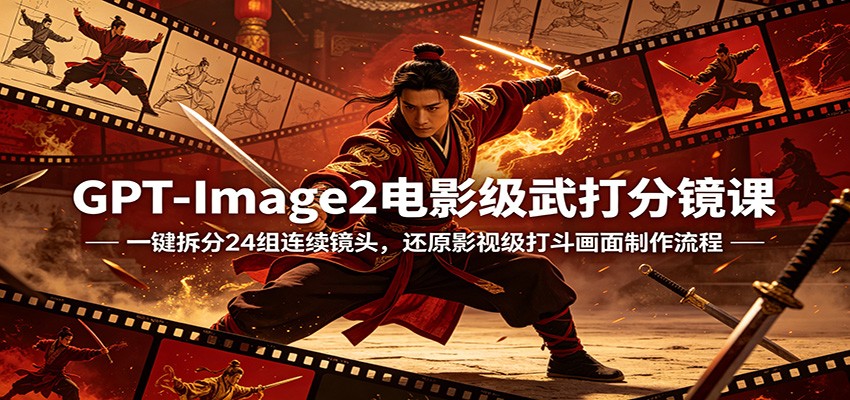 GPT-Image2电影级武打分镜课：一键拆分24组连续镜头，还原影视级打斗画面制作流程-云网创