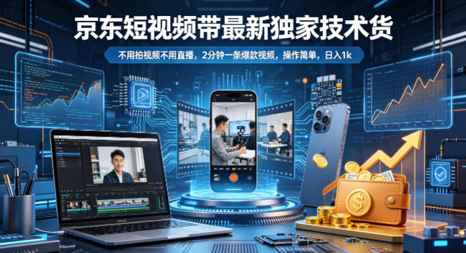京东短视频带货最新独家技术,不用拍视频不用直播,2分钟一条爆款视频,操作简单,日入1k+【揭秘】-云网创