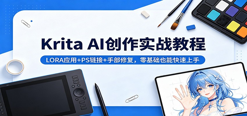 Krita AI创作实战教程：LORA应用+PS链接+手部修复，零基础也能快速上手-云网创