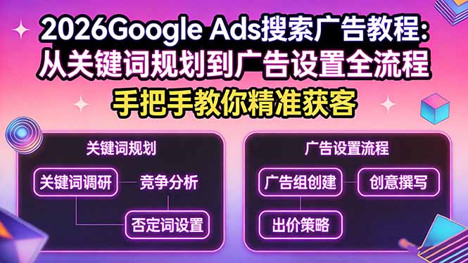 2026Google Ads搜索广告教程：从关键词规划到广告设置全流程，手把手教你精准获客-云网创