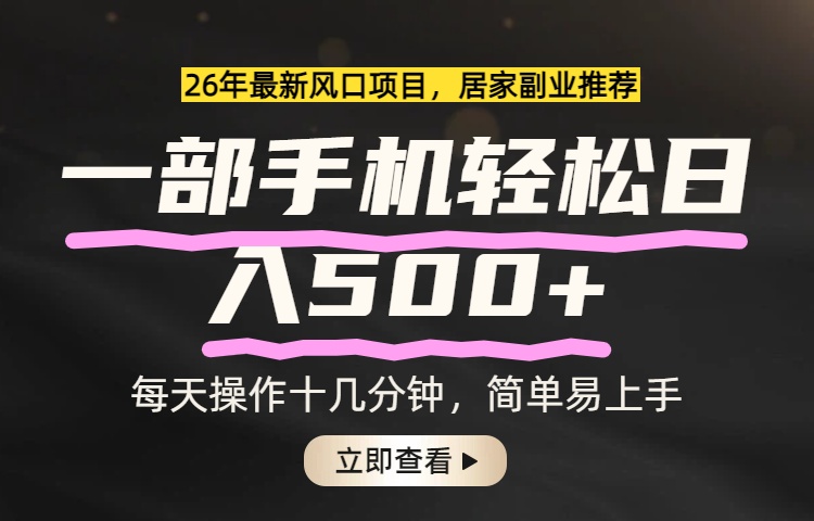 26年居家副业首选,一部手机轻松日入500+,长期稳定可做-云网创