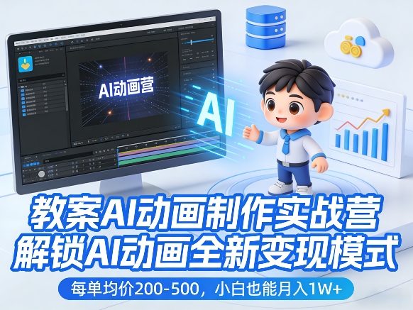 教案AI动画制作实战营,解锁AI动画全新变现模式,每单均价200-500,小白也能月入1W+-云网创