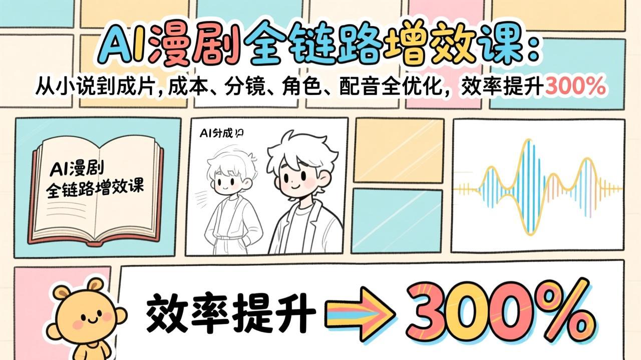 AI漫剧全链路增效课:从小说到成片,成本、分镜、角色、配音全优化,效率提升300%-云网创