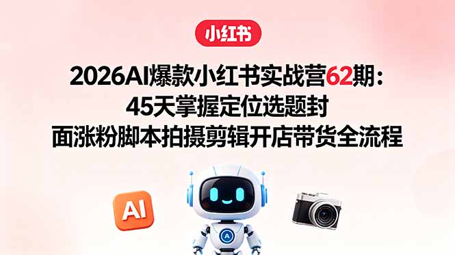 2026AI爆款小红书实战营62期:45天掌握定位选题封面涨粉脚本拍摄剪辑开店带货全流程-云网创