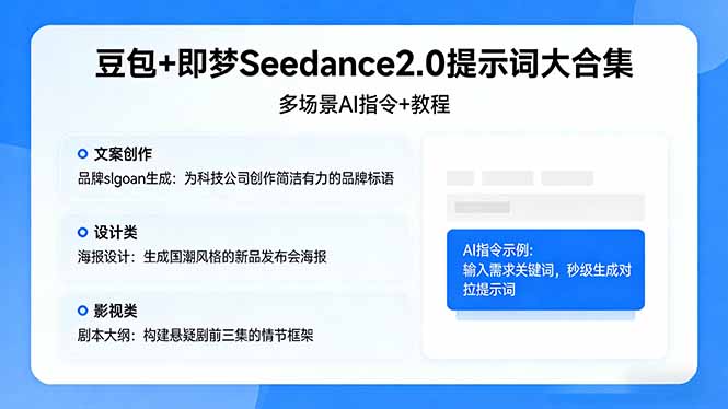 豆包+即梦Seedance2.0提示词大合集：多场景AI指令+教程，解锁文案、设计、影视高效创作-云网创