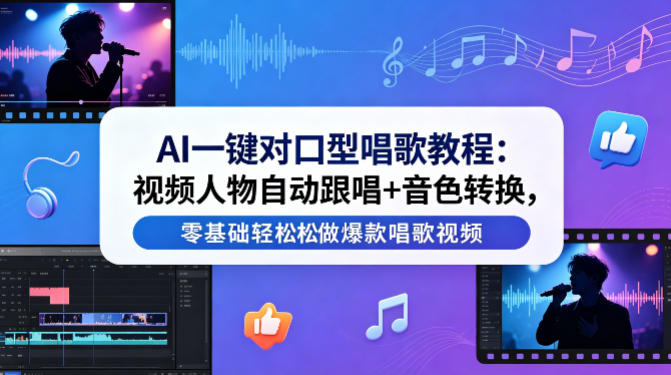 AI一键对口型唱歌教程:视频人物自动跟唱+音色转换,零基础轻松做爆款唱歌视频-云网创