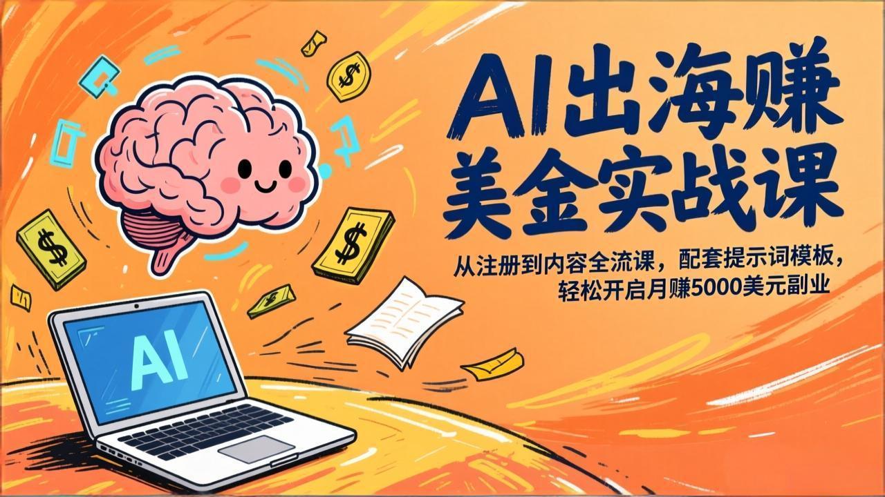 AI出海赚美金实战课，从注册到内容全流程，配套提示词模板，轻松开启月赚5000美元副业-云网创