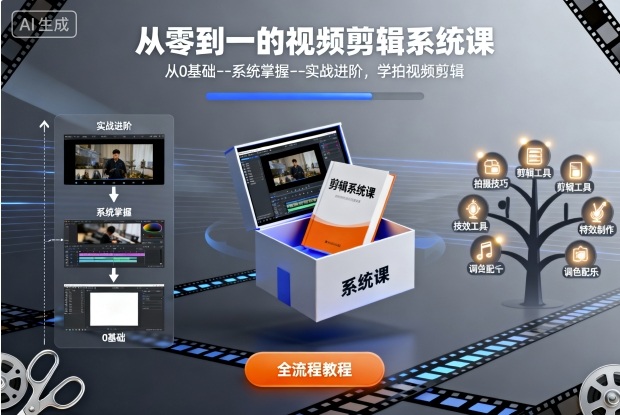 从零到一的视频剪辑系统课，从0基础–系统掌握–实战进阶，学拍视频剪辑-云网创
