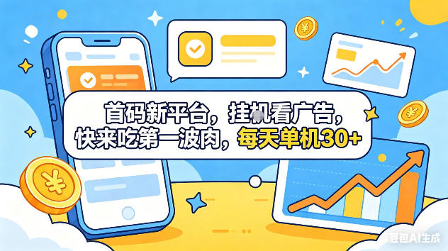 首码新平台,挂G自动看广告,快来吃第一波肉,每天单机30+,可矩阵放大【揭秘】-云网创