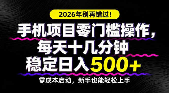 2026年别再错过!手机项目零门槛操作,每天十几分钟稳定日入500+-云网创
