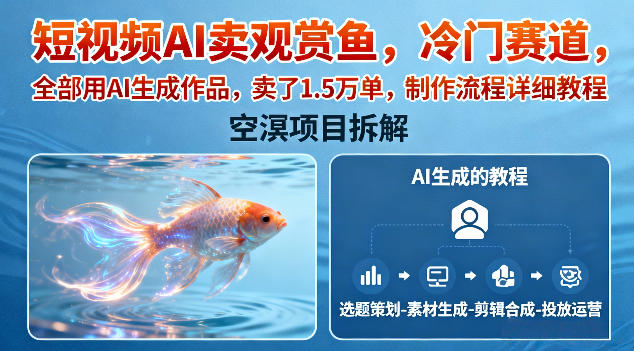 短视频AI卖观赏鱼,冷门赛道,全部用AI生成作品,卖了1.5W单,制作流程详细教程-云网创
