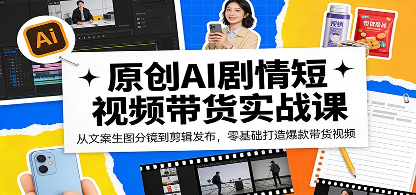 原创AI剧情短视频带货实战课：从文案生图分镜到剪辑发布，零基础打造爆款带货视频-云网创