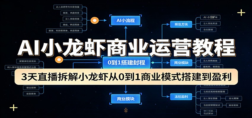 AI小龙虾商业运营教程：3天直播拆解小龙虾从0到1商业模式搭建到盈利-云网创