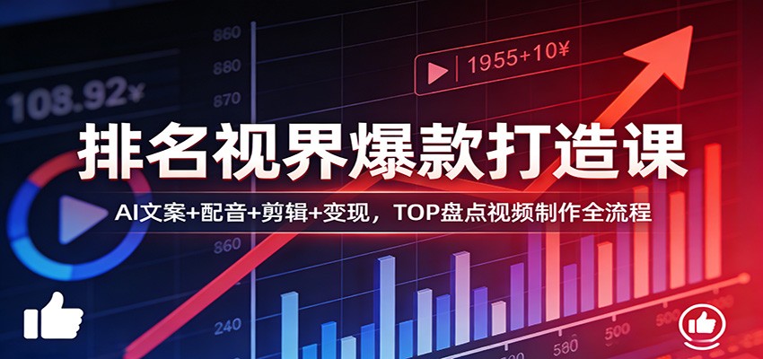 排名视界爆款打造课：AI文案+配音+剪辑+变现，TOP盘点视频制作全流程-云网创