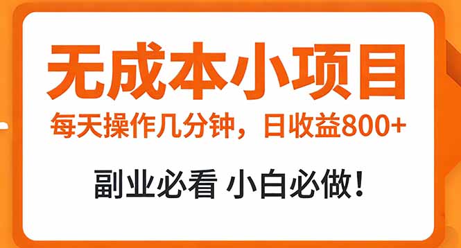 无成本小项目 每天操作几分钟,真实日收益800+ 副业必看 小白必做!-云网创