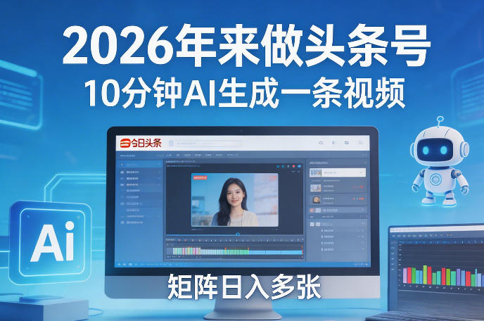 2026年来做头条号，10分钟AI生成一条视频，矩阵日入多张-云网创