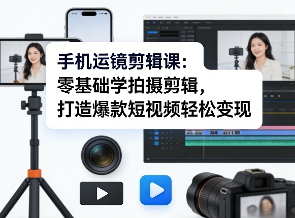手机运镜剪辑课：零基础学拍摄剪辑，打造爆款短视频轻松变现-云网创