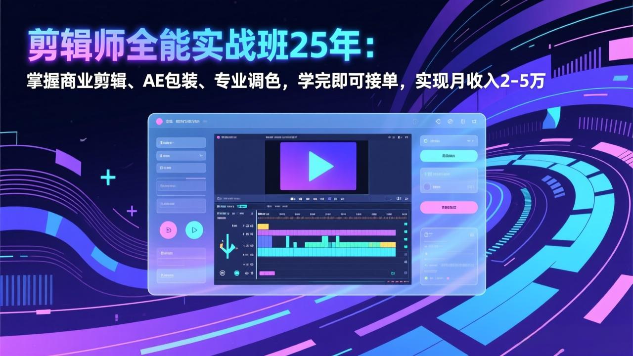 剪辑师全能实战班25年：掌握商业剪辑、AE包装、专业调色，学完即可接单，实现月收入2-5万-云网创