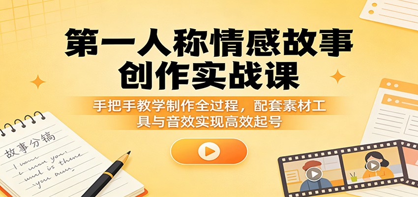 第一人称情感故事创作实战课:手把手教学制作全过程,配套素材工具与音效实现高效起号-云网创