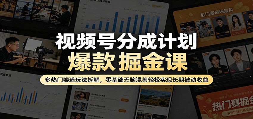 视频号分成计划爆款掘金课：多热门赛道玩法拆解，零基础无脑混剪轻松实现长期被动收益-云网创
