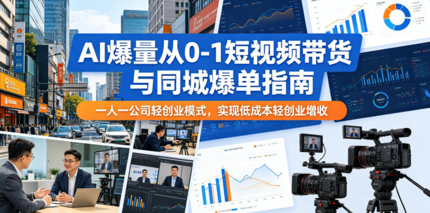AI爆量从0-1短视频带货与同城爆单指南,一人一公司轻创业模式,实现低成本轻创业增收-云网创