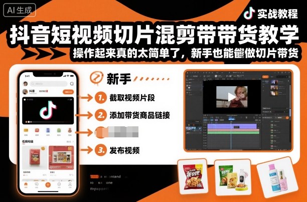 抖音短视频切片混剪带货教学，操作起来真的太简单了，新手也能做切片带货-云网创