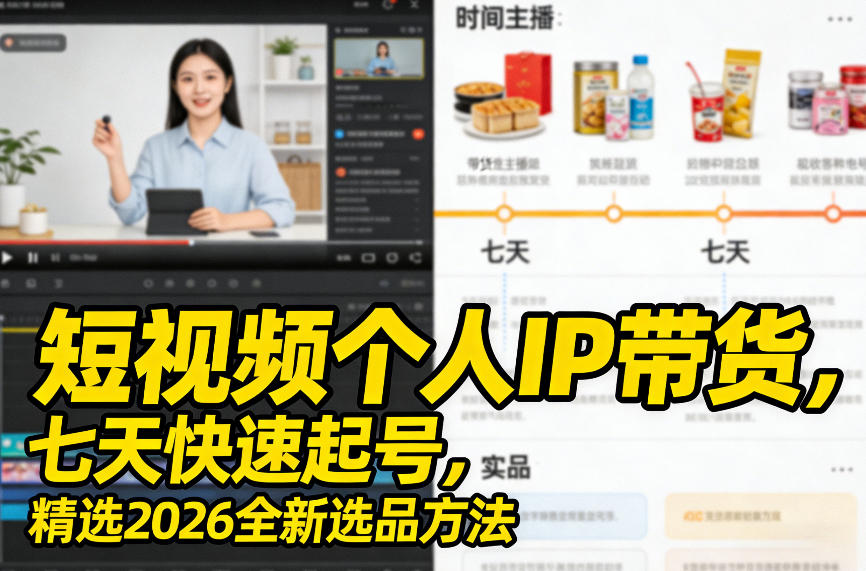 短视频个人IP带货,七天快速起号,精选2026全新选品方法-云网创