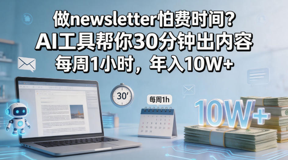 做newsletter怕费时间?AI工具帮你30分钟出内容,每周1小时,年入10W+!【原创双语字幕】