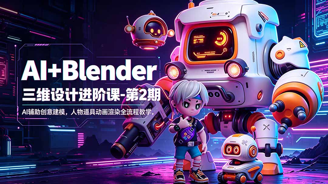 AI+Blender三维设计进阶课-第2期:AI辅助创意建模,人物道具动画渲染全流程教学-云网创