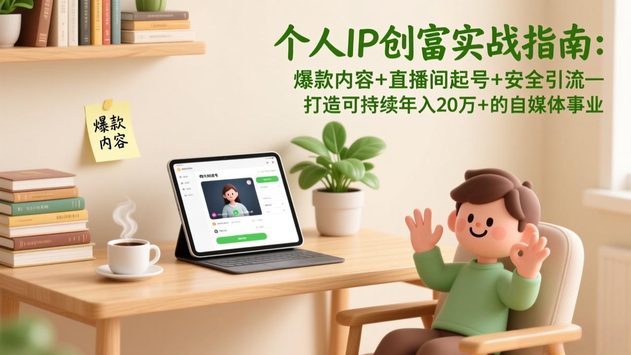 个人IP创富实战指南：爆款内容+直播间起号+安全引流，打造可持续年入20万+的自媒体事业-云网创