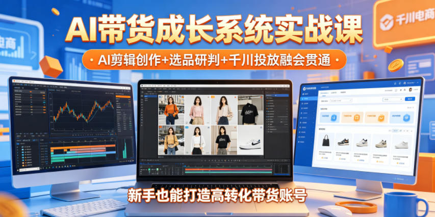 AI带货成长系统实战课,AI剪辑创作+选品研判+千川投放融会贯通,新手也能打造高转化带货账号(更新2026年)-云网创