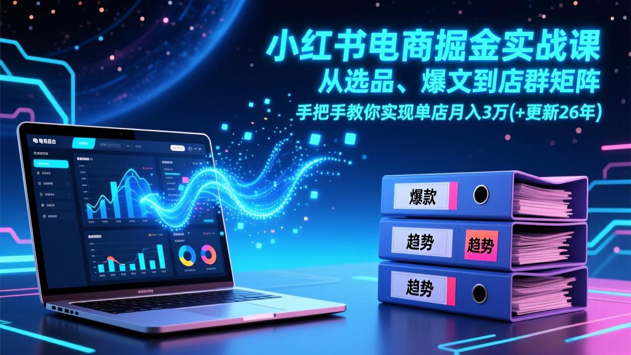 小红书电商掘金实战课，从选品、爆文到店群矩阵，手把手教你实现单店月入3万+(更新26年-云网创