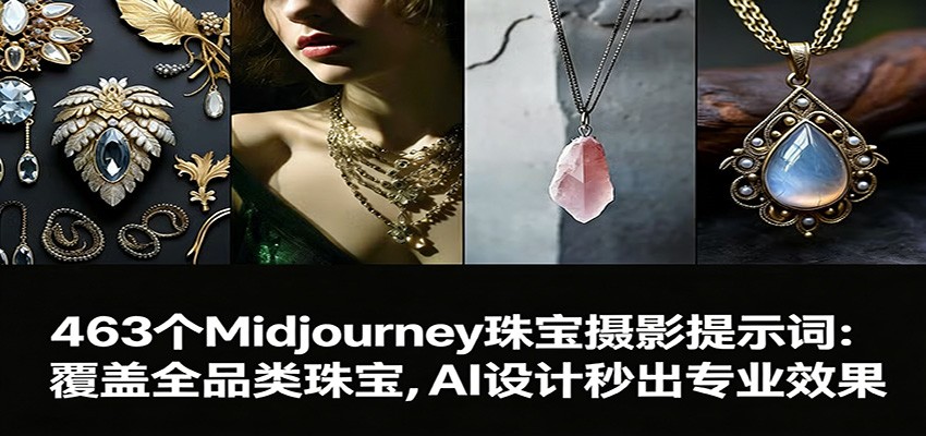 463个Midjourney珠宝摄影提示词：覆盖全品类珠宝，AI设计秒出专业效果-云网创