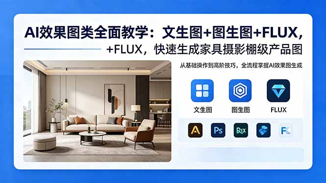 AI效果图类全面教学：文生图+图生图+FLUX，快速生成家具摄影棚级产品图-云网创