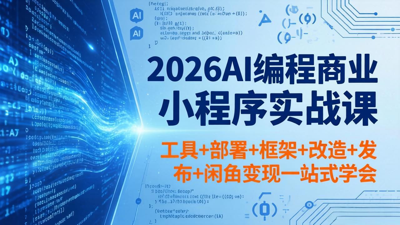 2026AI编程商业小程序实战课,工具+部署+框架+改造+发布+闲鱼变现一站式学会-云网创