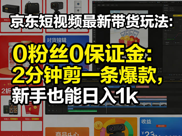 京东短视频最新带货玩法,0粉丝0保证金,2分钟剪一条爆款,新手也能日入1k+【揭秘】-云网创